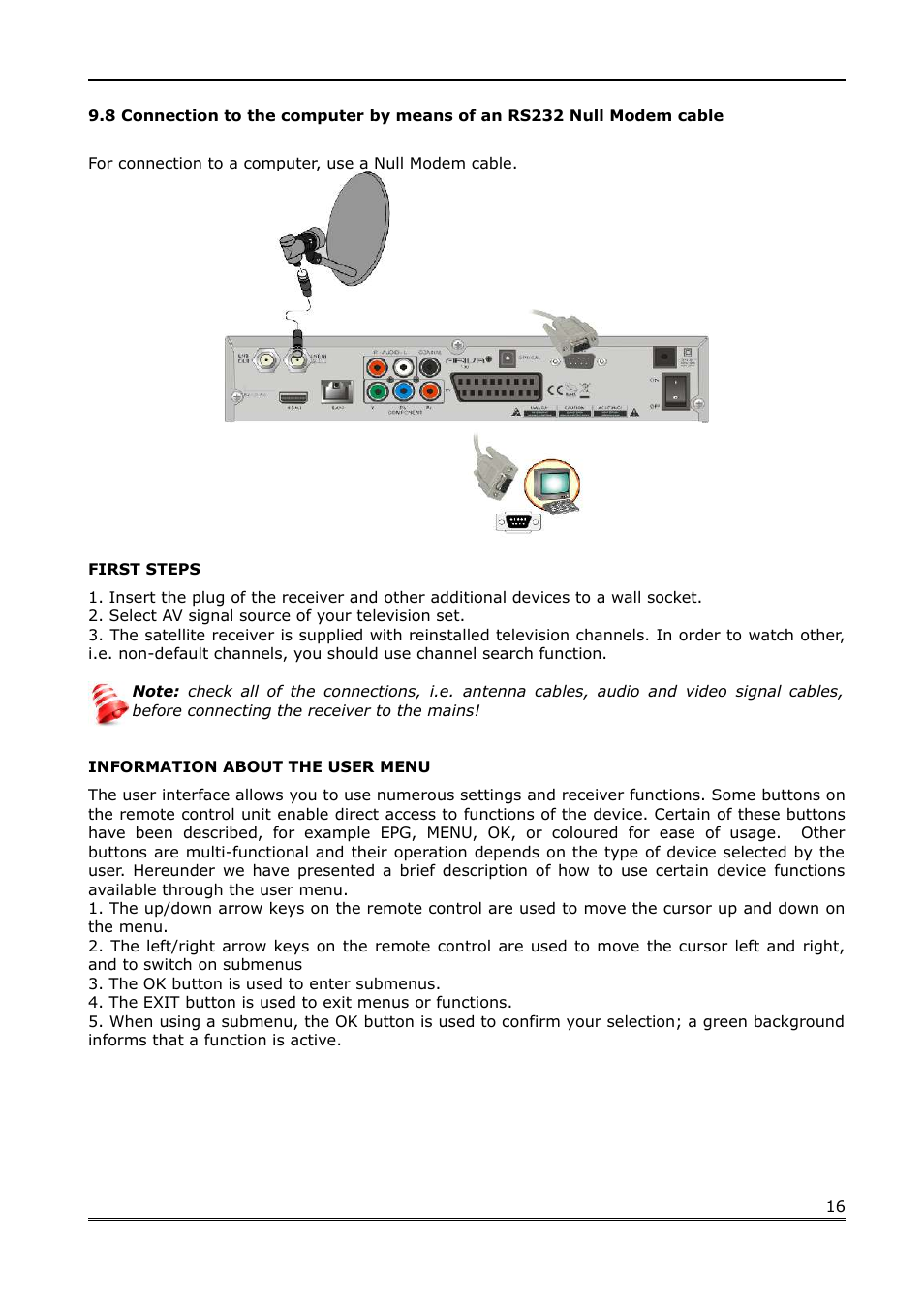 First steps, Information about the user menu | Ferguson Ariva 100 User Manual | Page 16 / 41