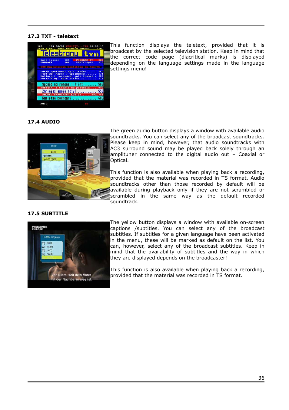 3 txt - teletext, 4 audio, 5 subtitle | Ferguson Ariva 100 User Manual | Page 36 / 41