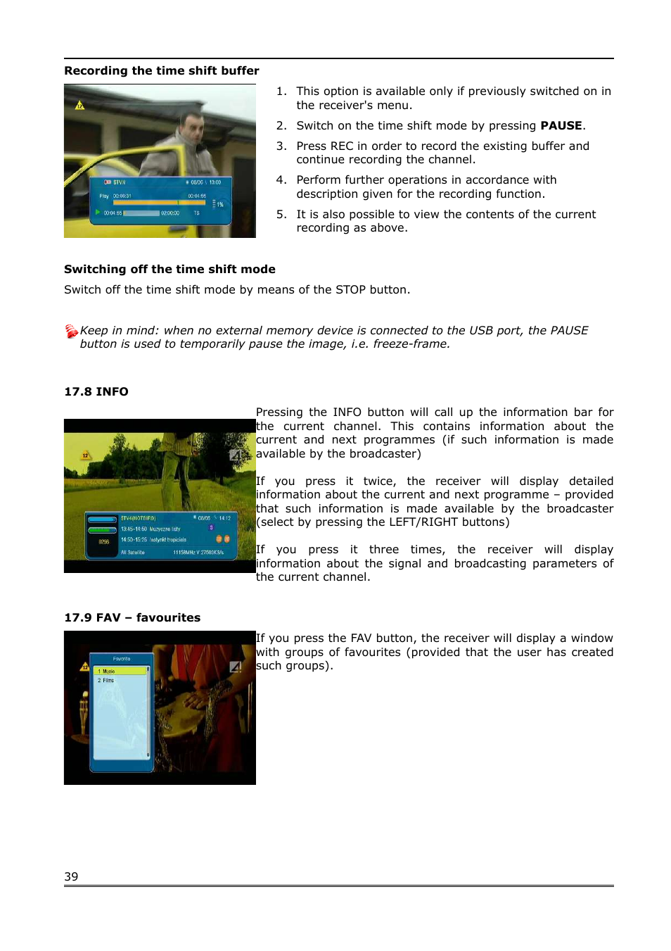 8 info, 9 fav – favourites | Ferguson Ariva 100 User Manual | Page 39 / 41