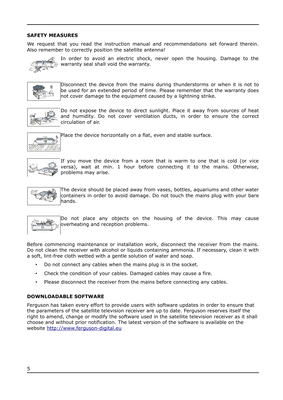 Safety measures, Downloadable software | Ferguson Ariva 100 User Manual | Page 5 / 41