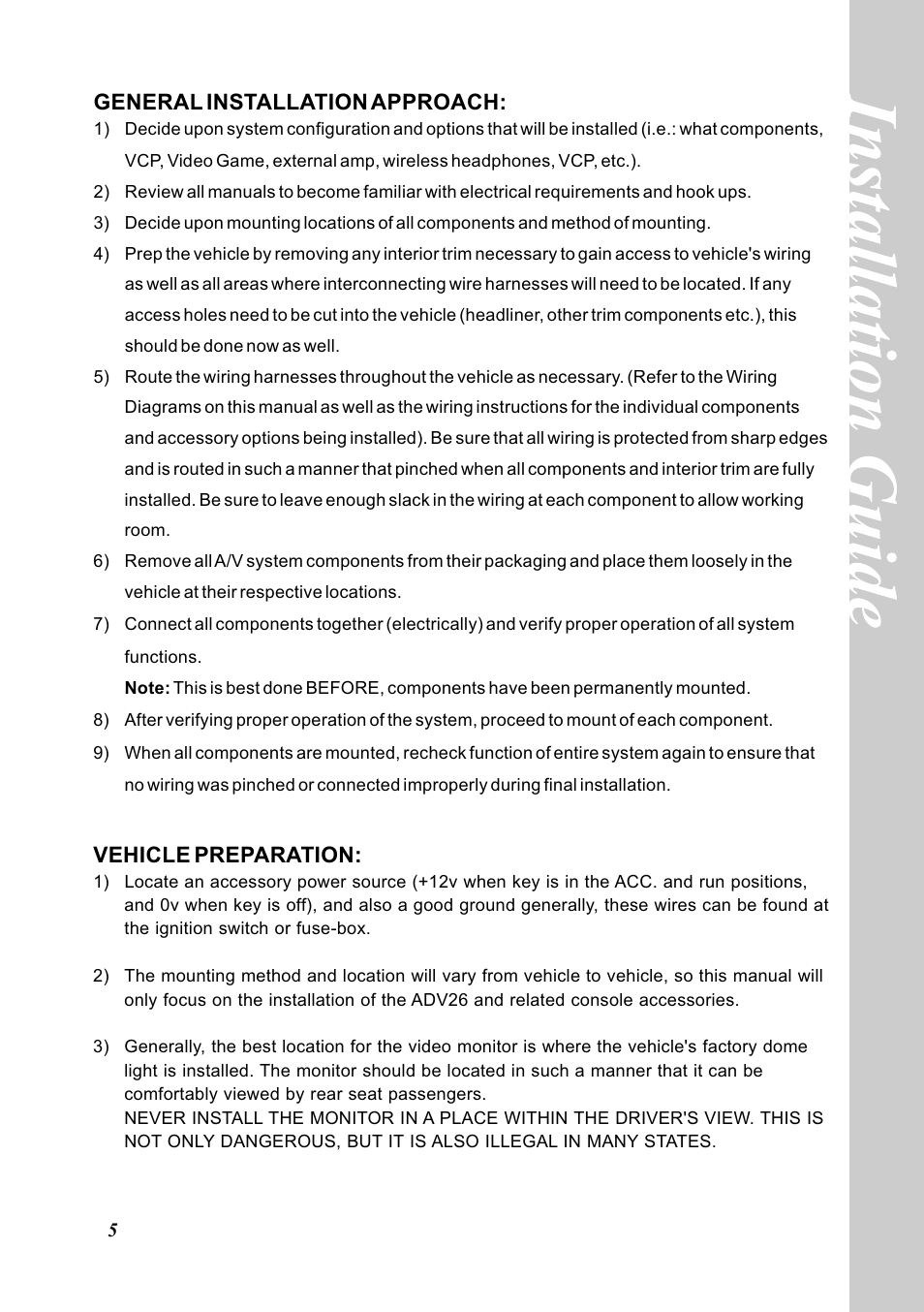 General installation approach, Vehicle preparation | Audiovox MOVIES 2 GO MMD850 User Manual | Page 5 / 8