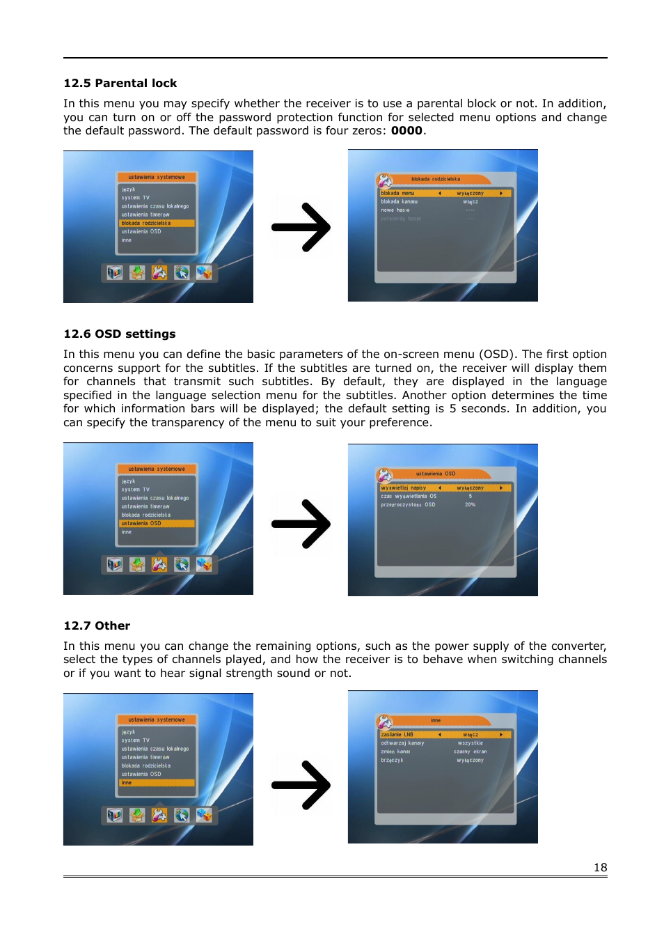 5 parental lock, 6 osd settings, 7 other | Ferguson FK-1000 User Manual | Page 18 / 28