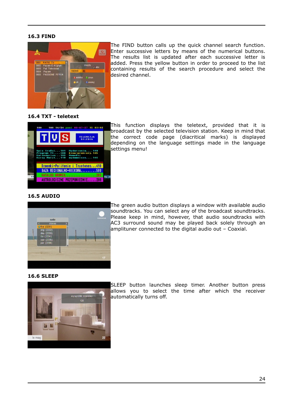 3 find, 4 txt - teletext, 5 audio | 6 sleep | Ferguson FK-1000 User Manual | Page 24 / 28