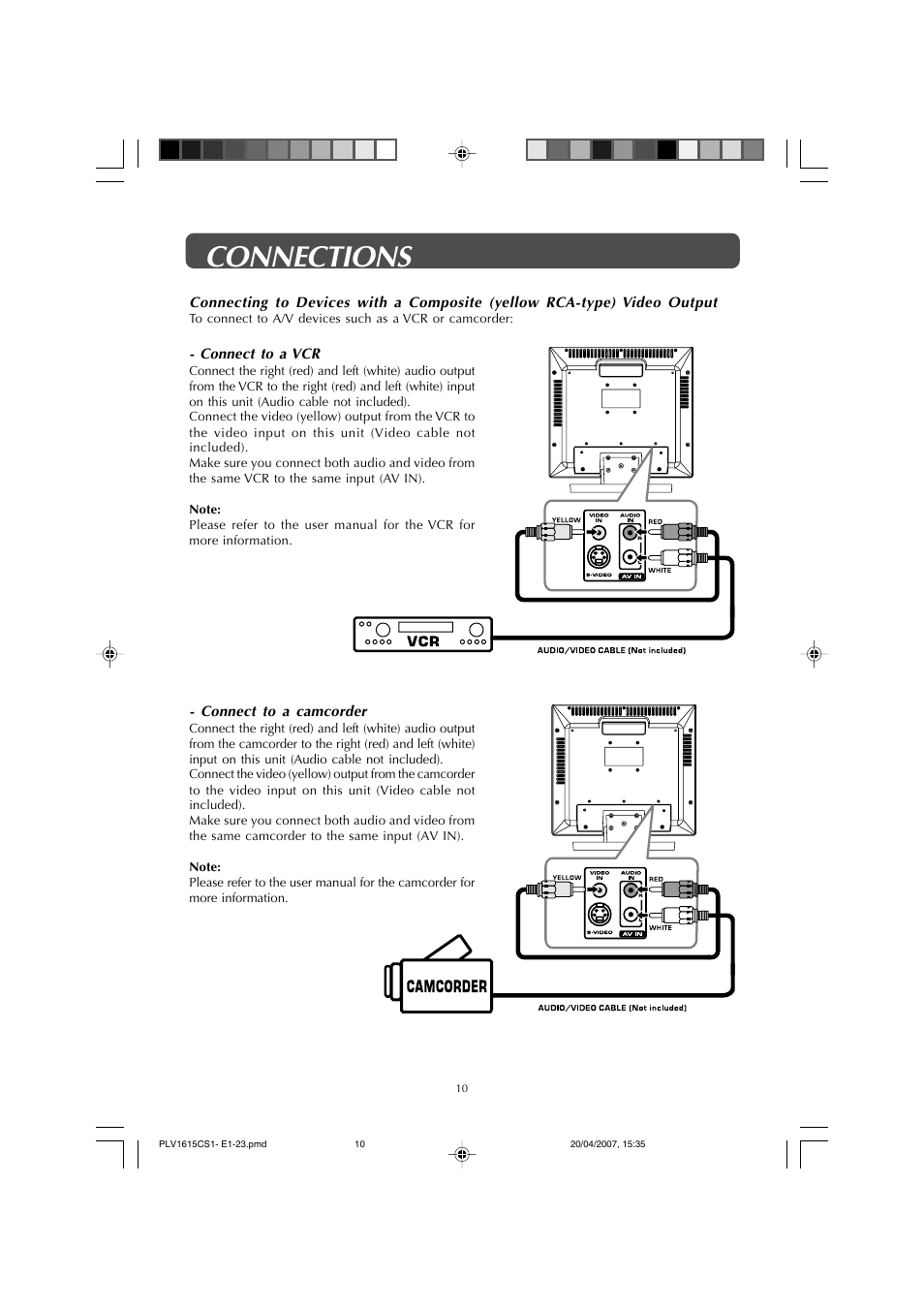 Connections | Audiovox FPE1507 User Manual | Page 10 / 23