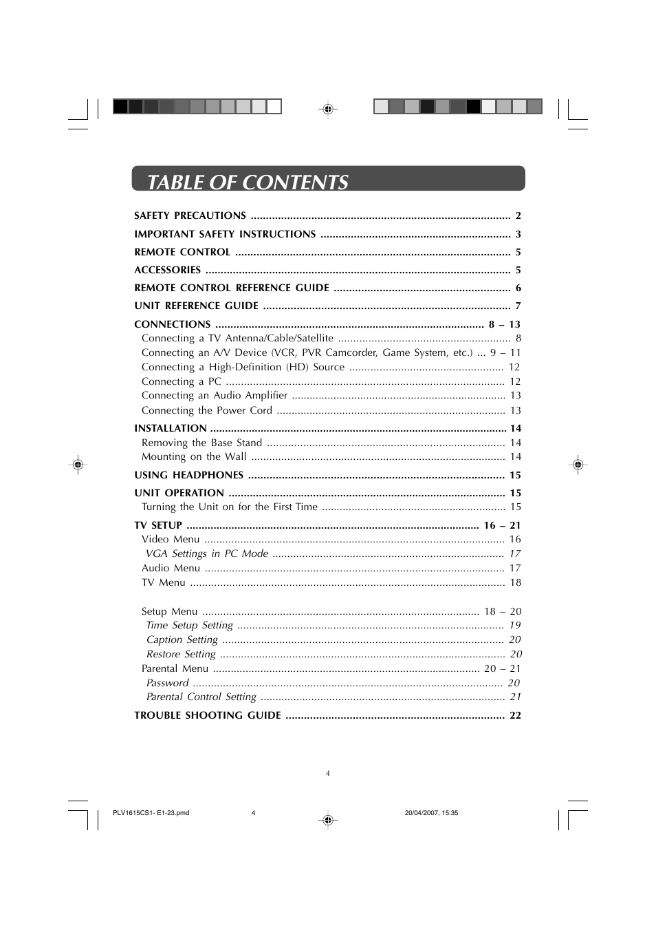 Audiovox FPE1507 User Manual | Page 4 / 23