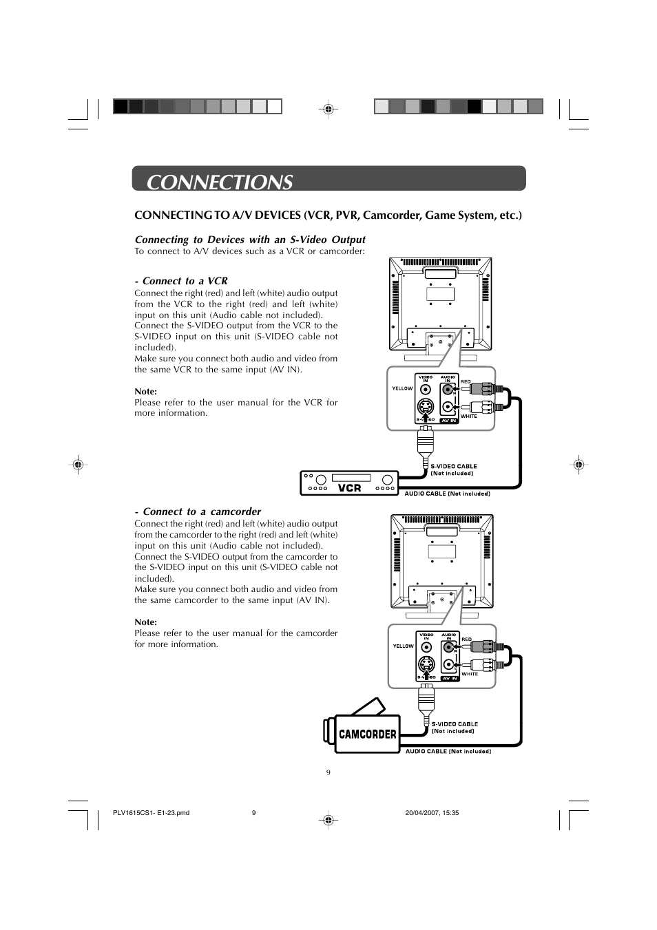 Connections | Audiovox FPE1507 User Manual | Page 9 / 23