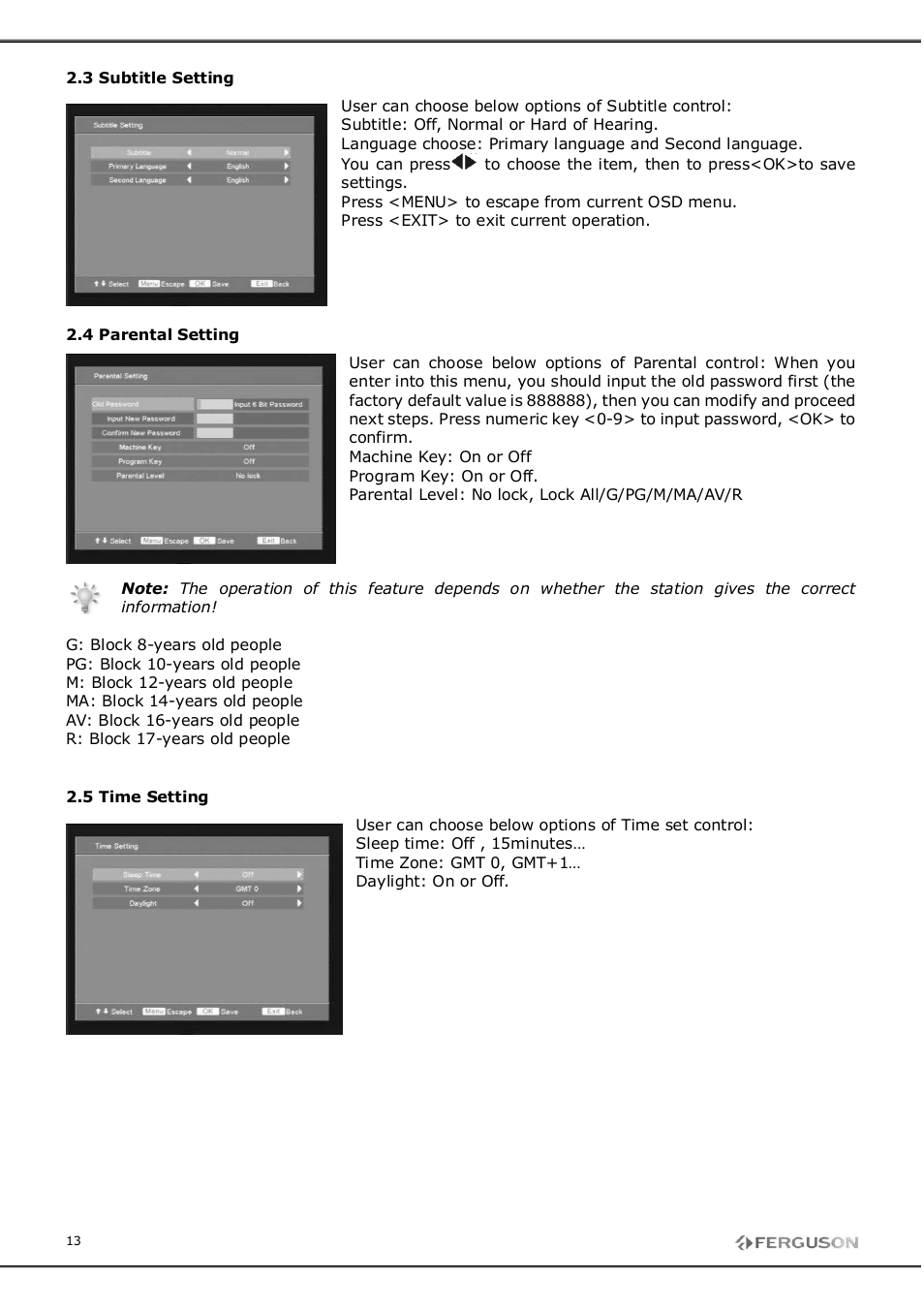 Ferguson FT-8300 HD User Manual | Page 13 / 21