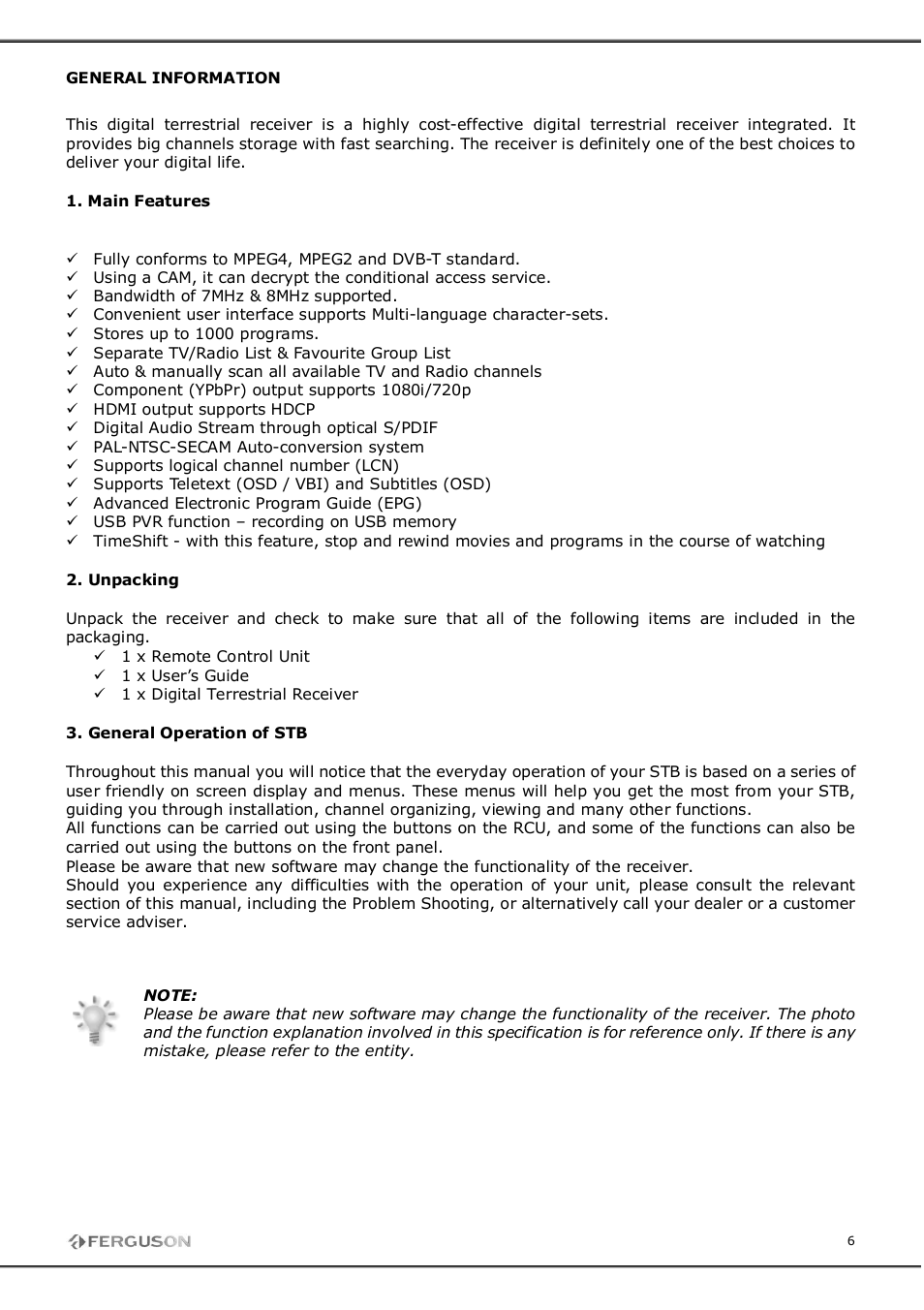 Ferguson FT-8300 HD User Manual | Page 6 / 21