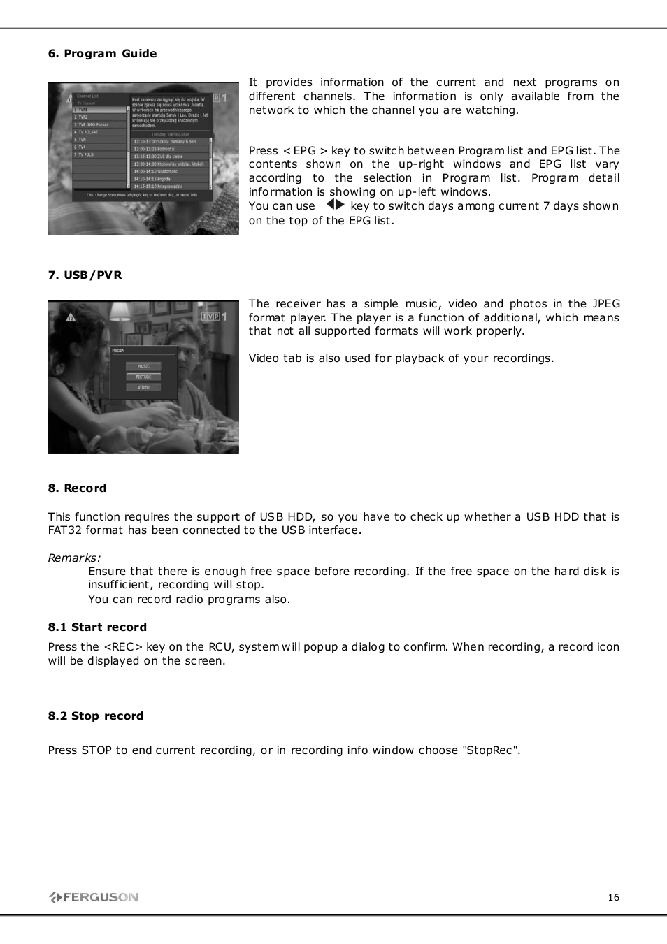 Ferguson FT-8100 HD User Manual | Page 16 / 18