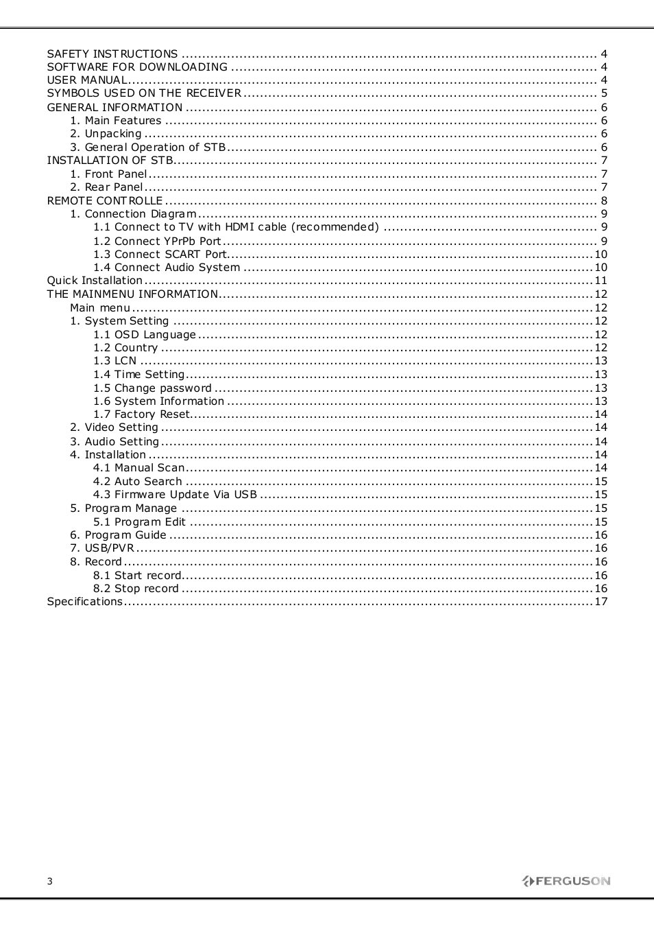 Ferguson FT-8100 HD User Manual | Page 3 / 18