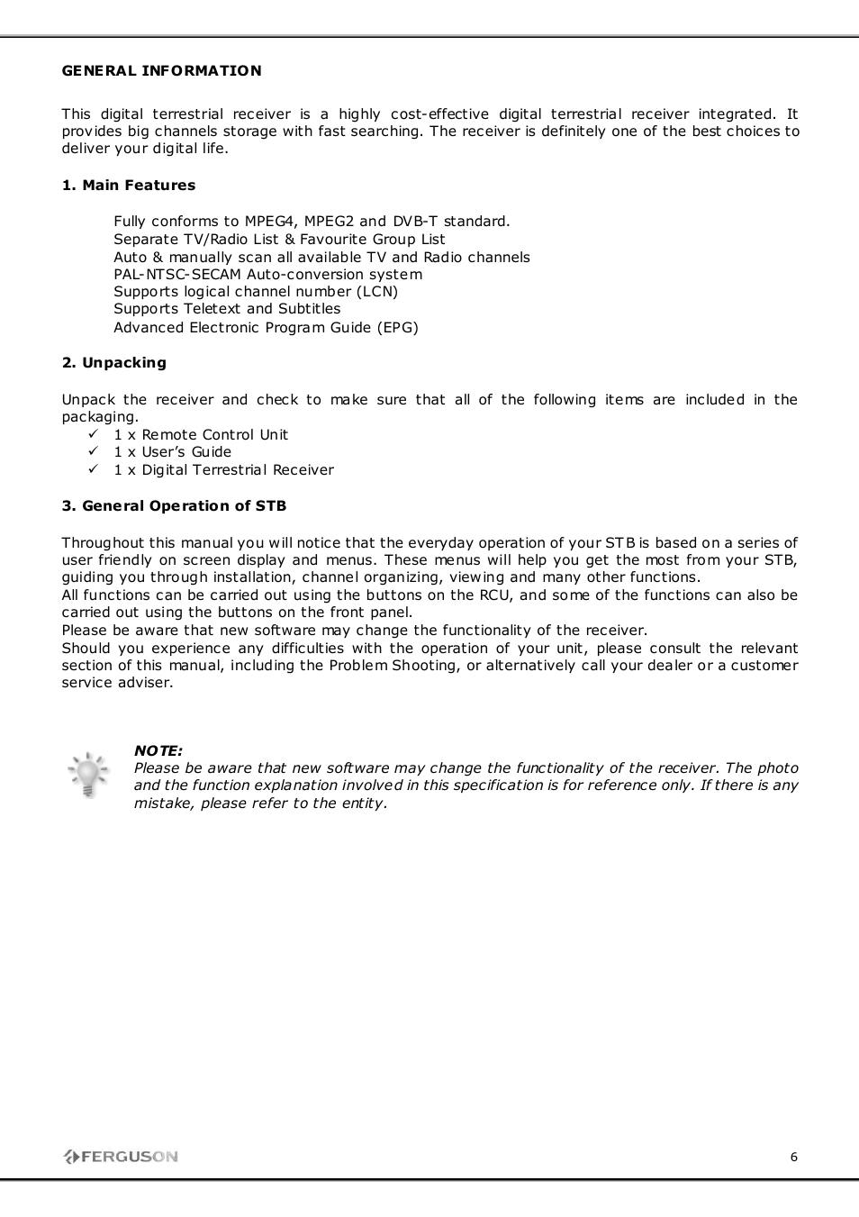 Ferguson FT-8100 HD User Manual | Page 6 / 18