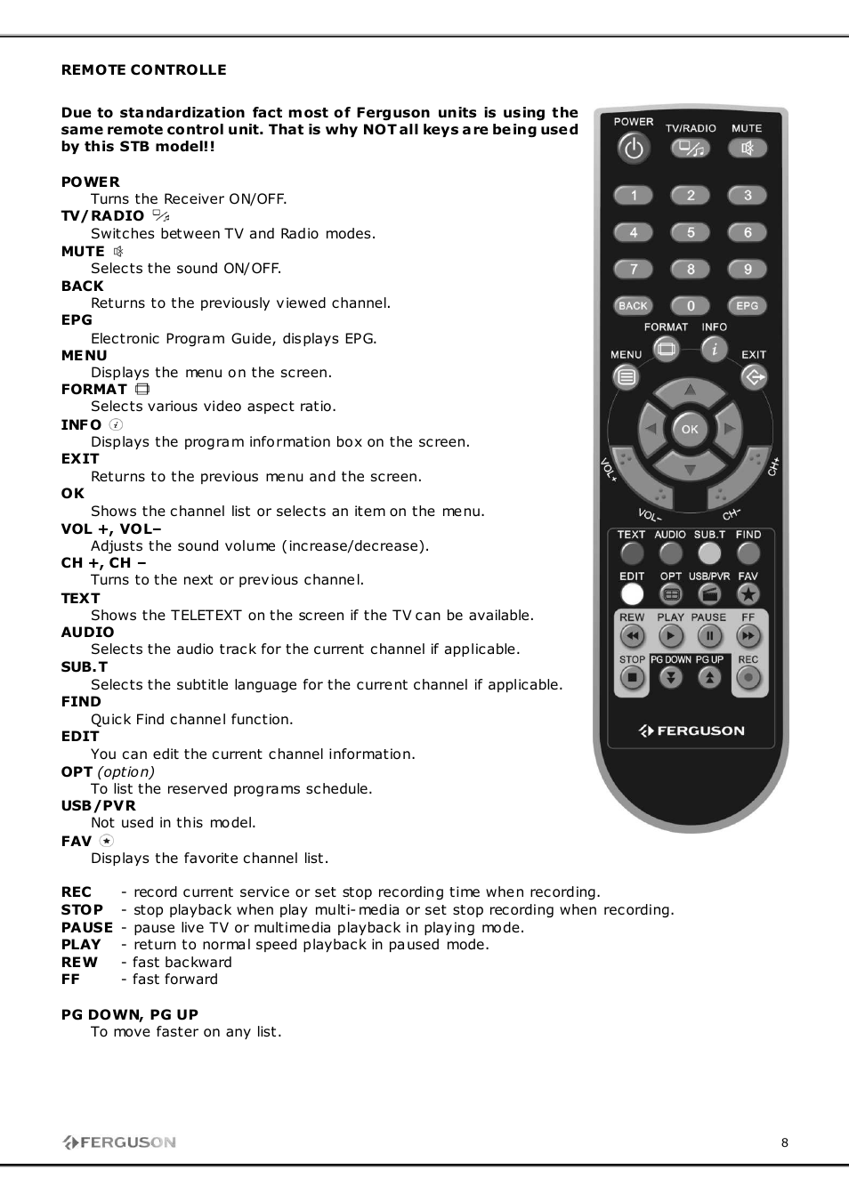 Ferguson FT-8100 HD User Manual | Page 8 / 18