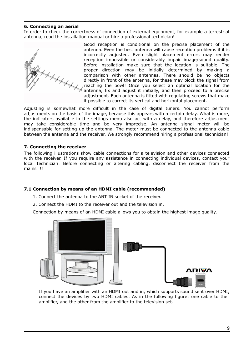 Connecting an aerial, Connecting the receiver | Ferguson Ariva T65mini User Manual | Page 10 / 36