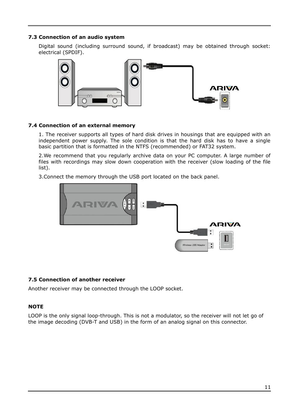 3 connection of an audio system, 4 connection of an external memory, 5 connection of another receiver | Ferguson Ariva T65mini User Manual | Page 12 / 36