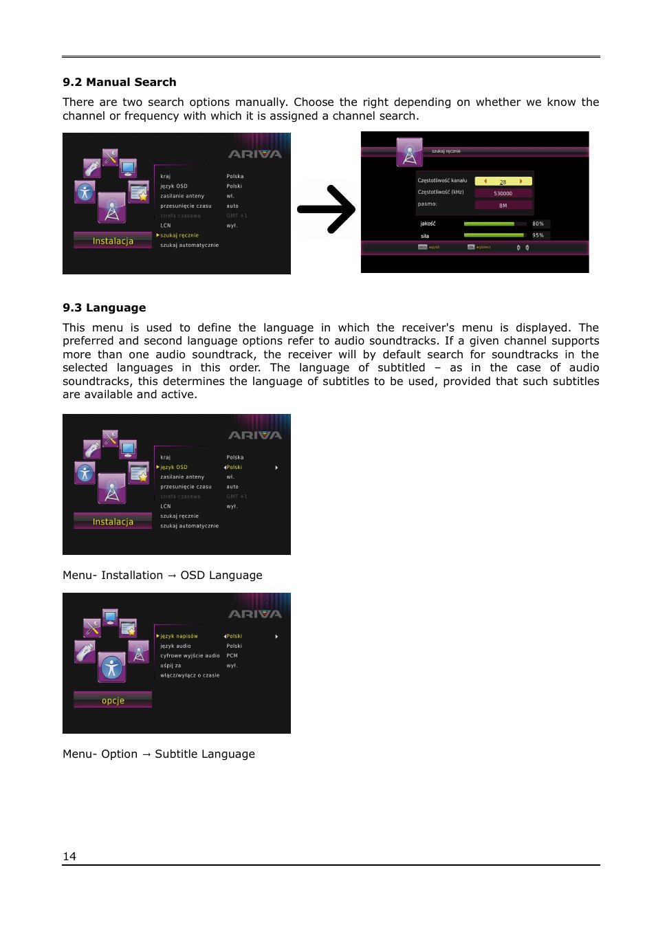 2 manual search, 3 language | Ferguson Ariva T65mini User Manual | Page 15 / 36