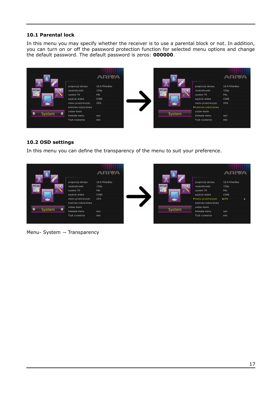 1 parental lock, 2 osd settings | Ferguson Ariva T65mini User Manual | Page 18 / 36