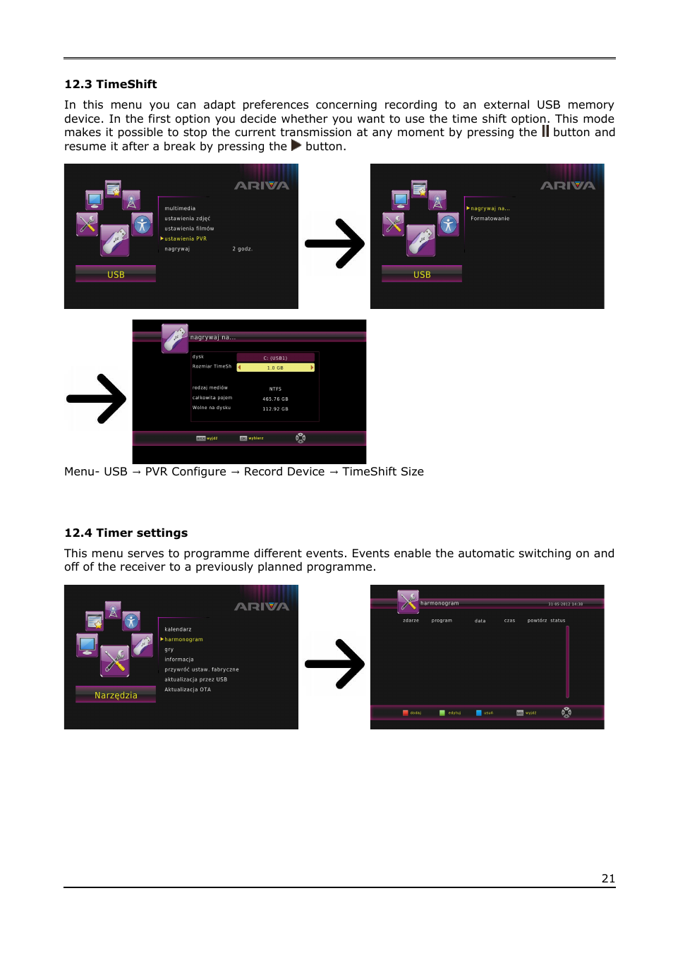 3 timeshift, 4 timer settings | Ferguson Ariva T65mini User Manual | Page 22 / 36