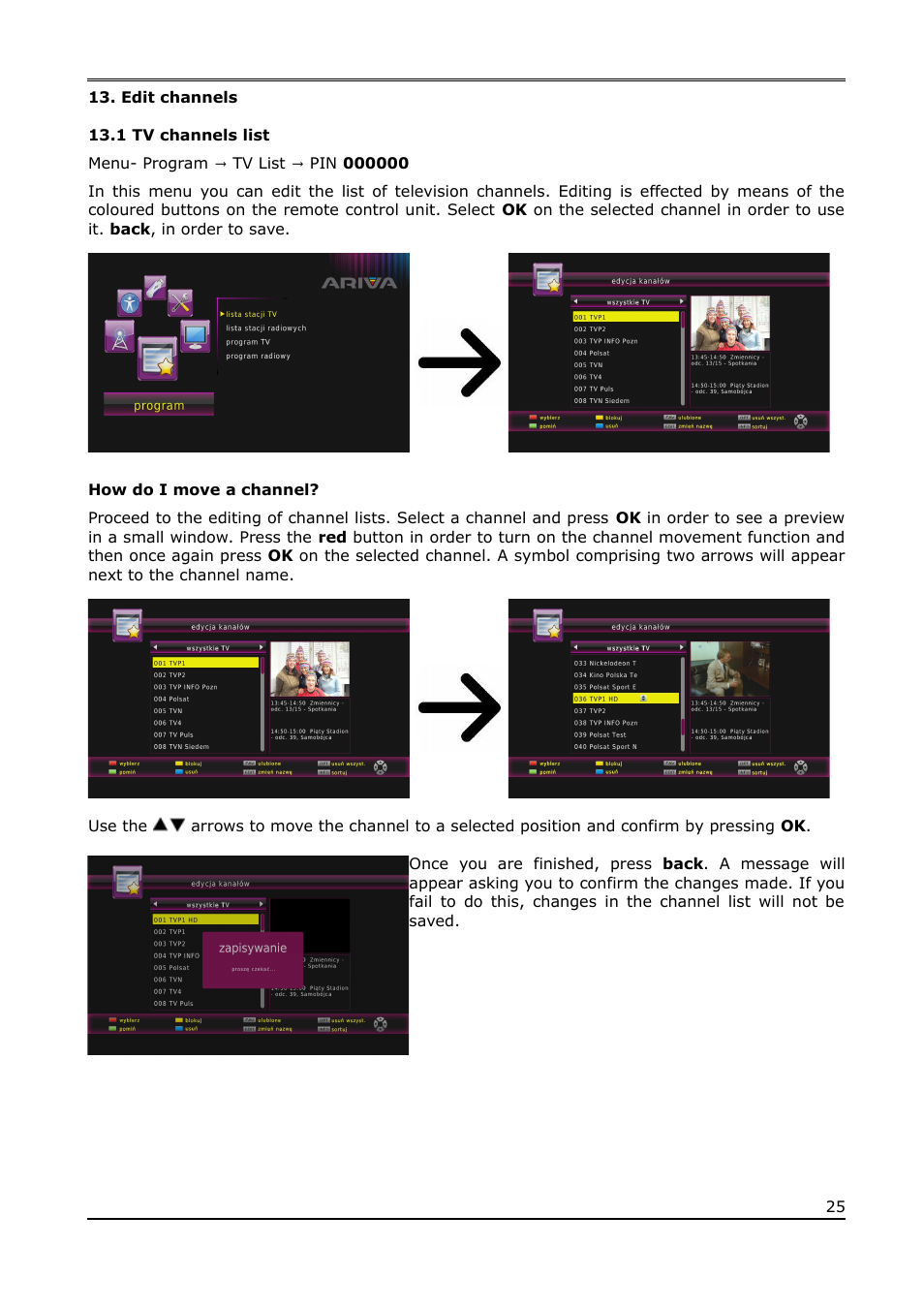 Edit channels, 1 tv channels list | Ferguson Ariva T65mini User Manual | Page 26 / 36