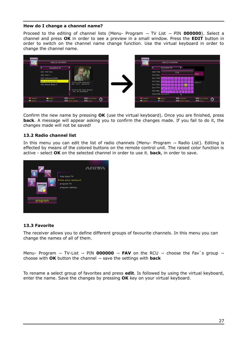 2 radio channel list, 3 favorite | Ferguson Ariva T65mini User Manual | Page 28 / 36