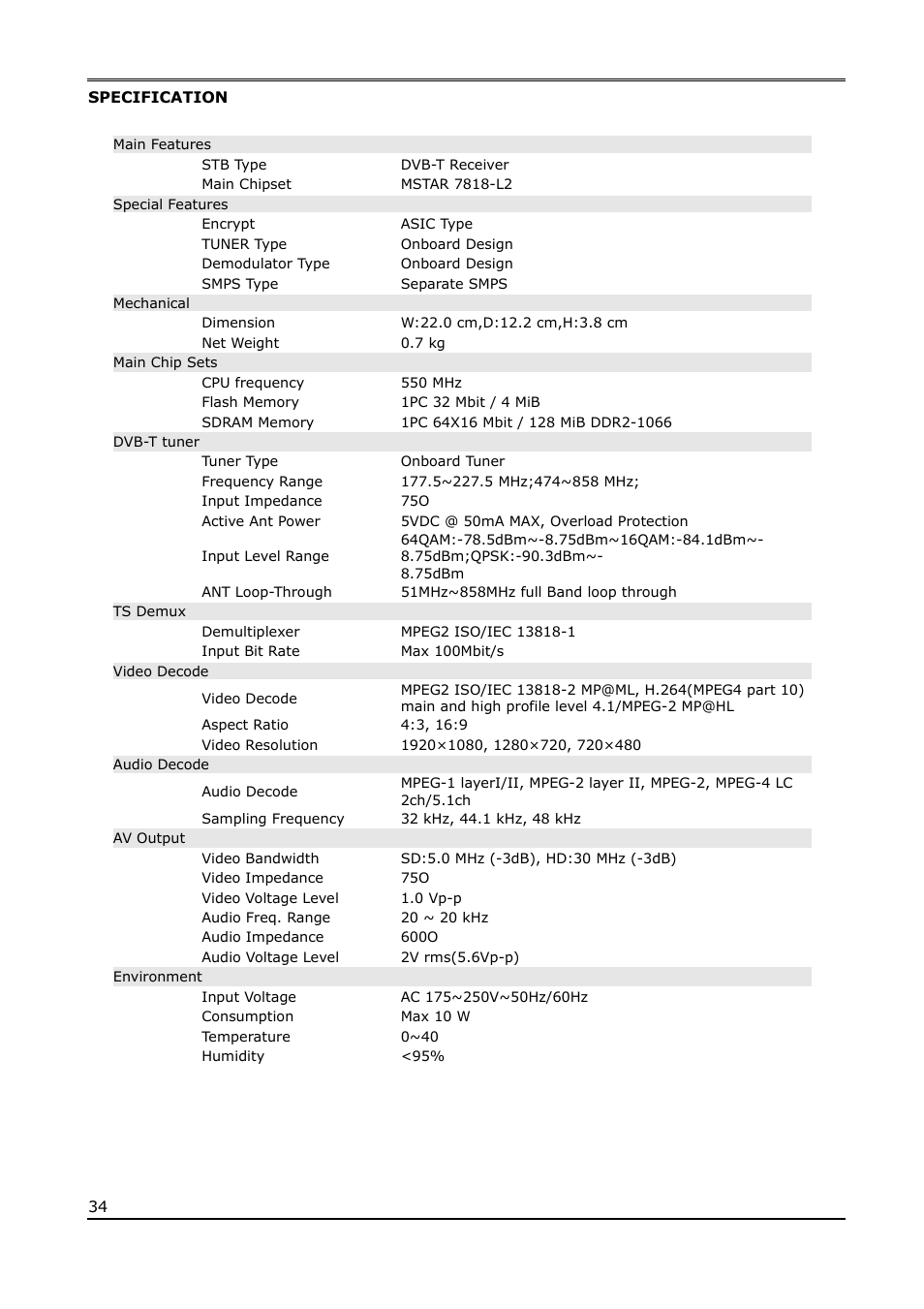 Specification | Ferguson Ariva T65mini User Manual | Page 35 / 36