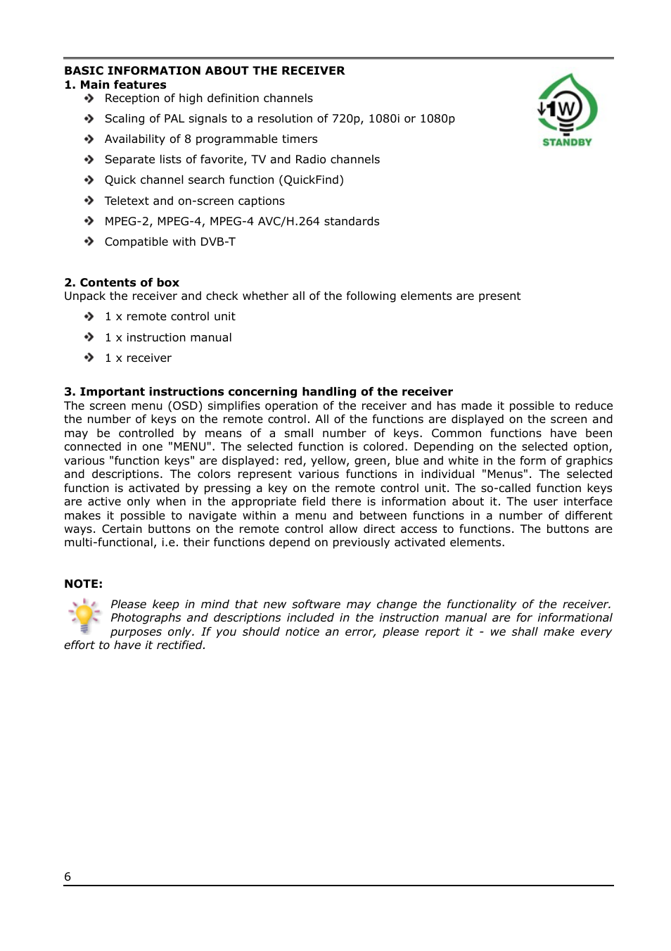 Basic information about the receiver, Main features, Contents of box | Ferguson Ariva T65mini User Manual | Page 7 / 36