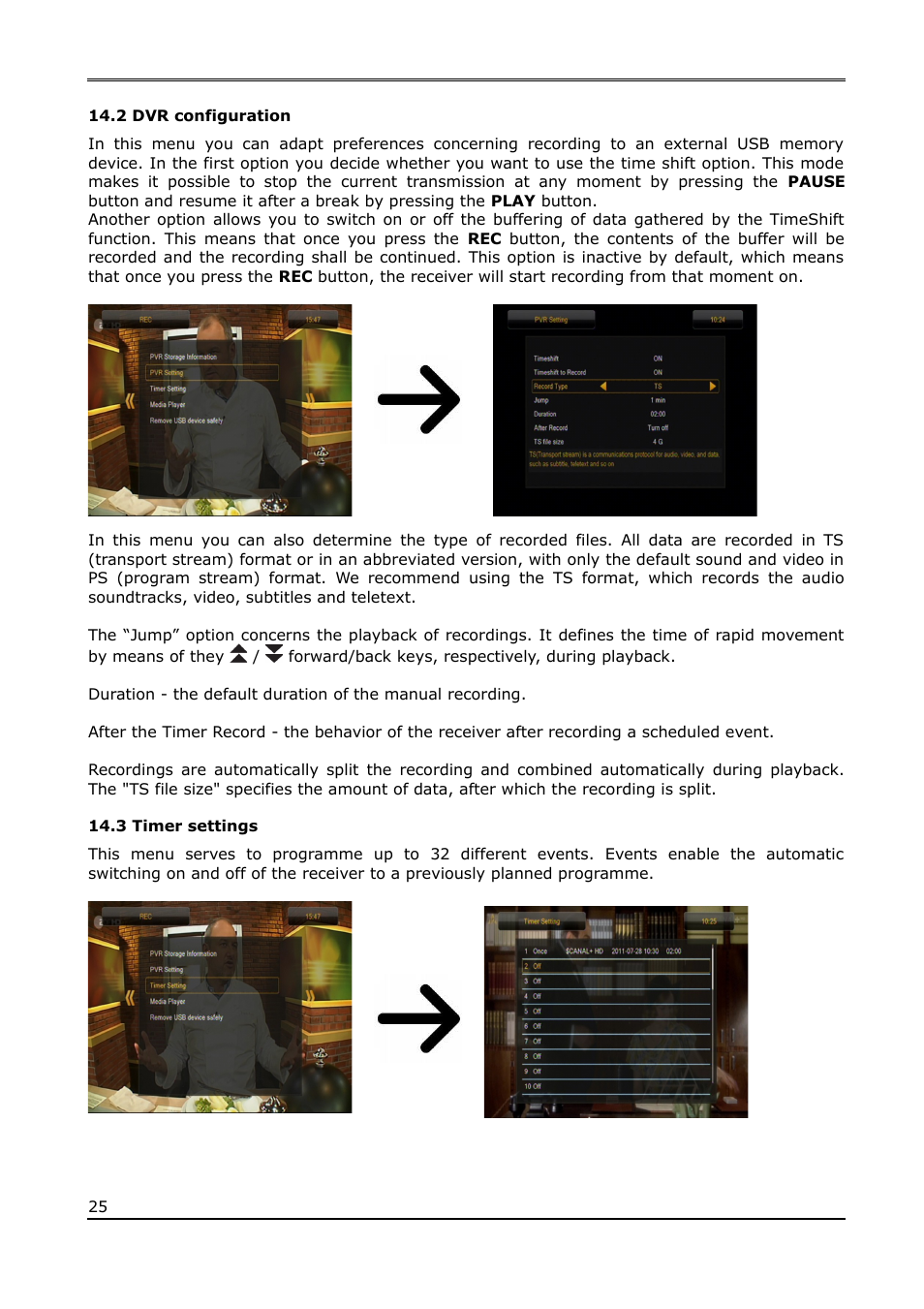 2 dvr configuration, 3 timer settings, 2 dvr configuration 14.3 timer settings | Ferguson Ariva T650i User Manual | Page 25 / 39
