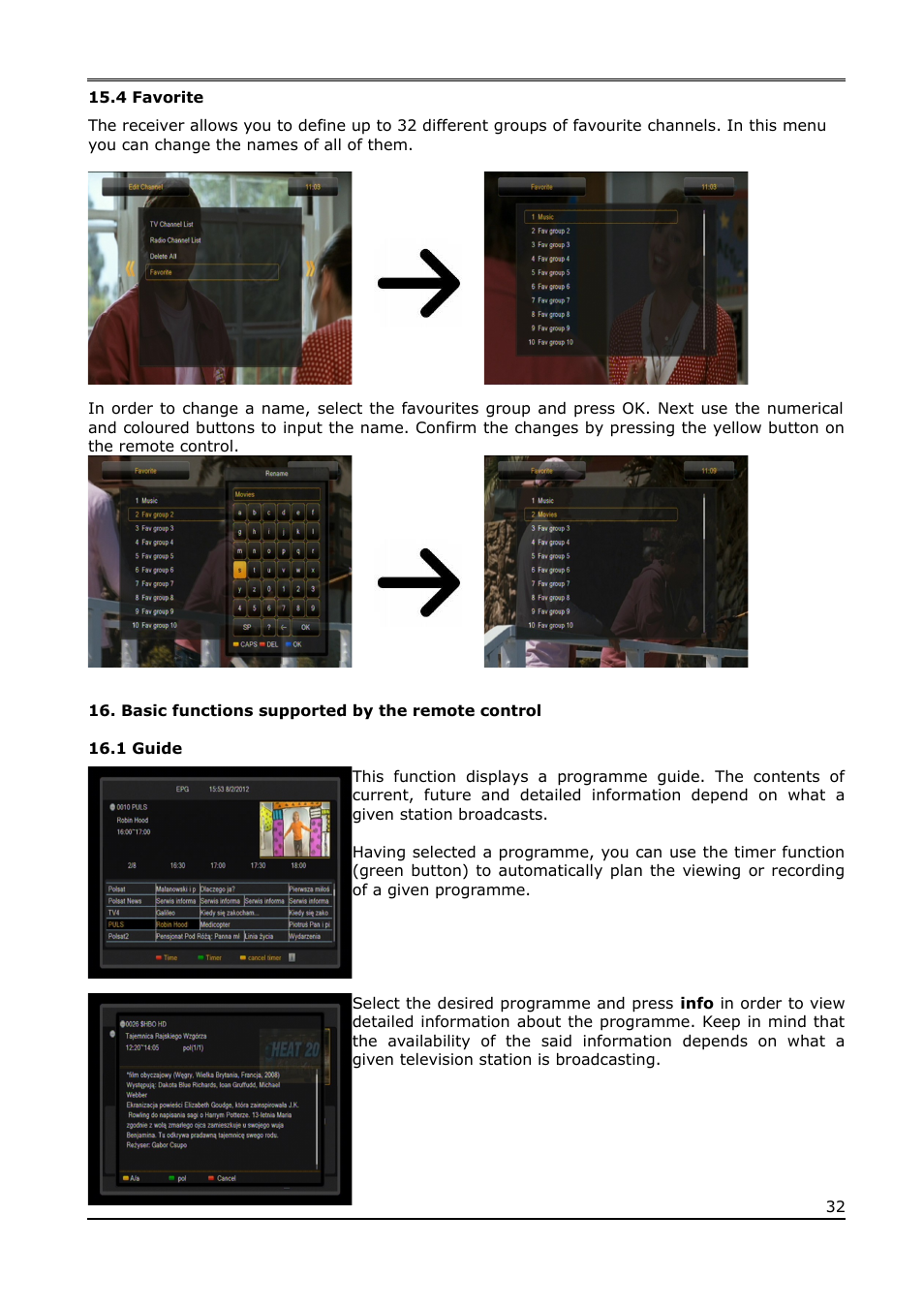 4 favorite, Basic functions supported by the remote control, 1 guide | Ferguson Ariva T650i User Manual | Page 32 / 39