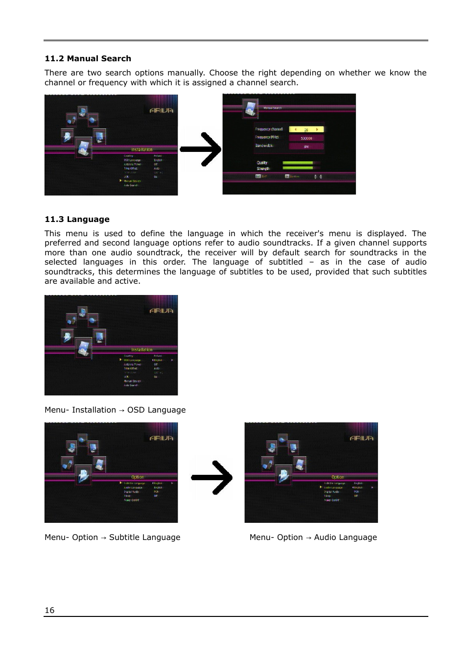 2 manual search, 3 language | Ferguson Ariva T65 User Manual | Page 16 / 36