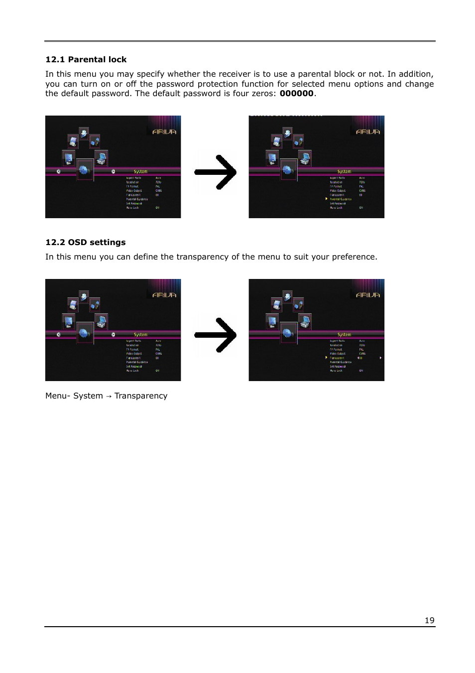 1 parental lock, 2 osd settings | Ferguson Ariva T65 User Manual | Page 19 / 36