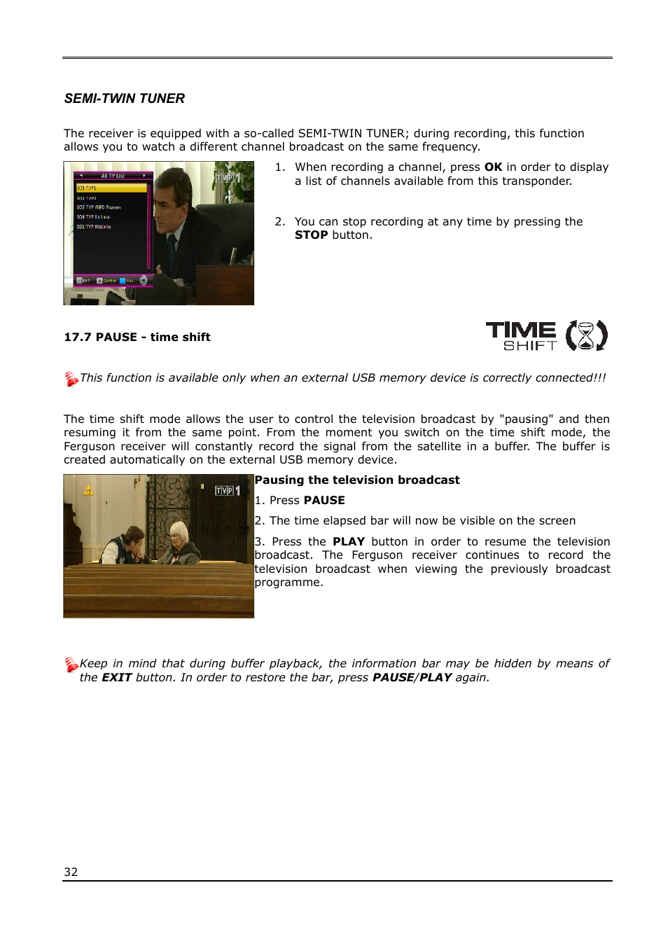 Semi-twin tuner, 7 pause - time shift | Ferguson Ariva T65 User Manual | Page 32 / 36