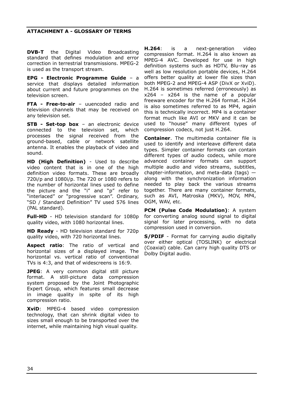 Attachment a - glossary of terms | Ferguson Ariva T65 User Manual | Page 34 / 36