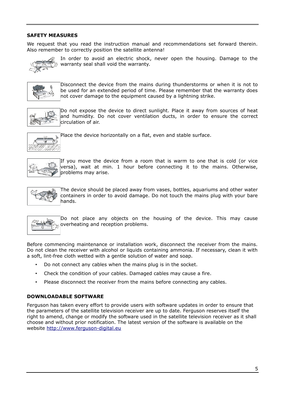 Safety measures, Downloadable software | Ferguson Ariva T65 User Manual | Page 5 / 36