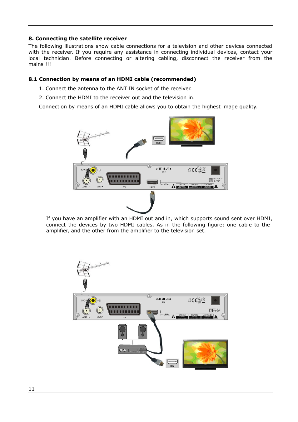 Connecting the satellite receiver | Ferguson Ariva T60 User Manual | Page 11 / 35