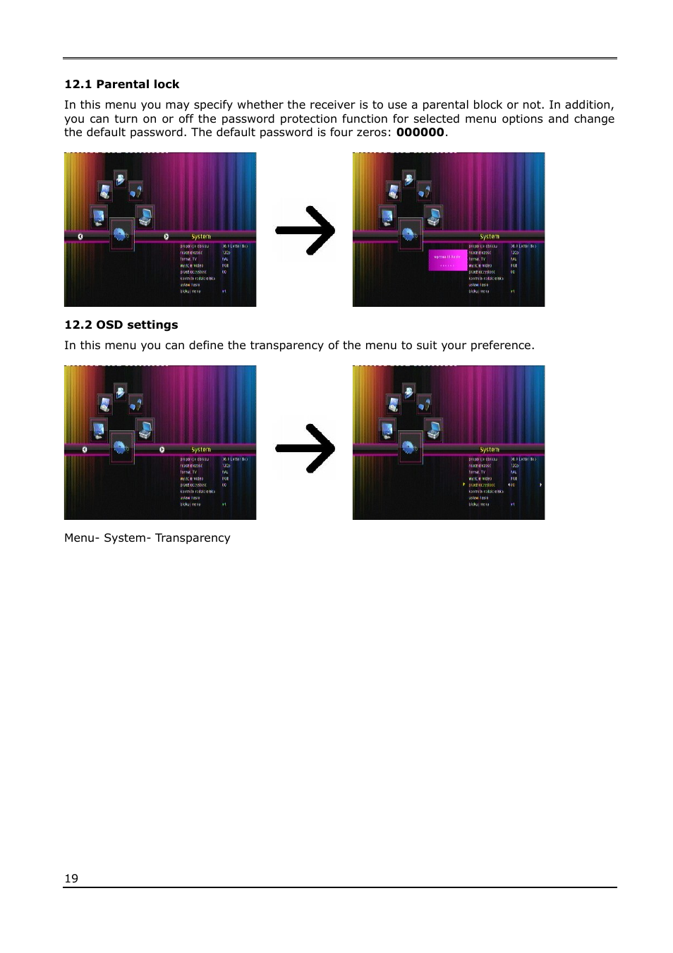 1 parental lock, 2 osd settings | Ferguson Ariva T60 User Manual | Page 19 / 35