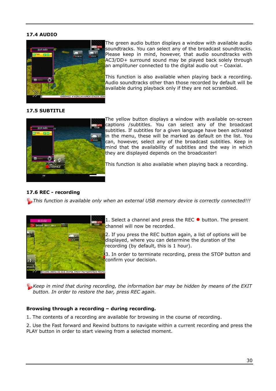 4 audio, 5 subtitle, 6 rec - recording | Ferguson Ariva T60 User Manual | Page 30 / 35