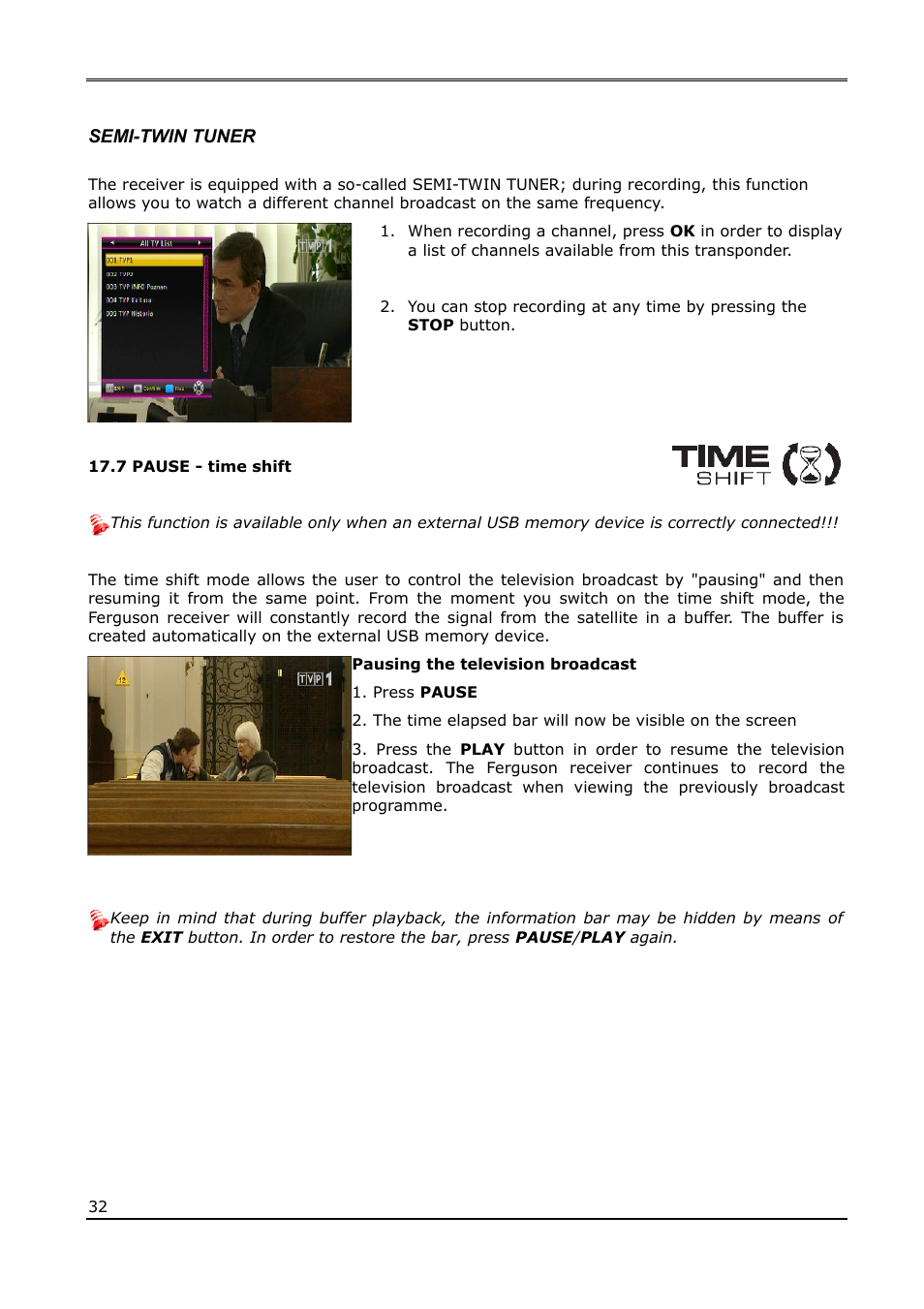 Semi-twin tuner, 7 pause - time shift | Ferguson Ariva T55 User Manual | Page 32 / 36