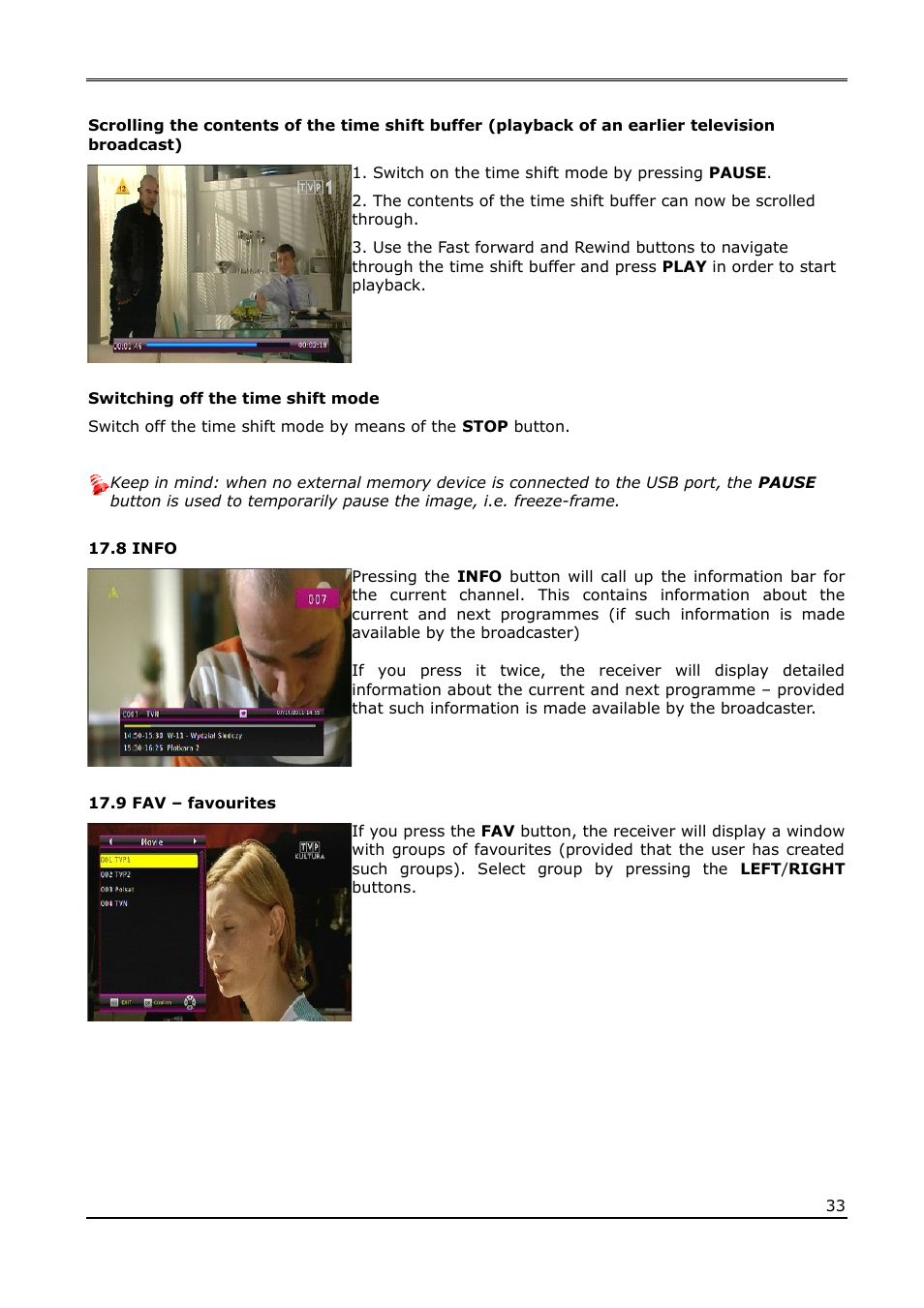 8 info, 9 fav – favourites | Ferguson Ariva T55 User Manual | Page 33 / 36