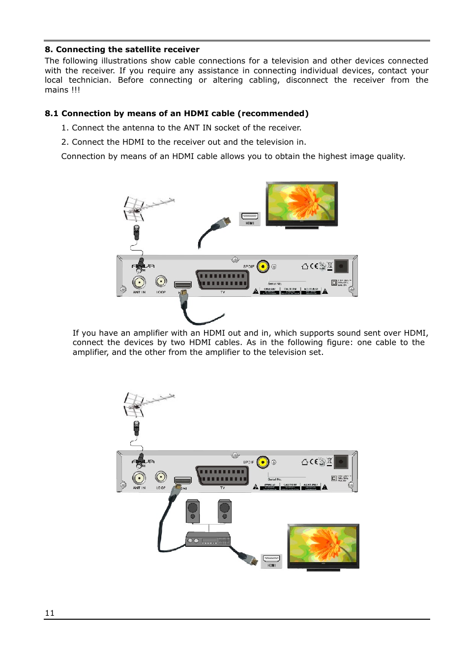 Connecting the satellite receiver | Ferguson Ariva T50 User Manual | Page 11 / 34