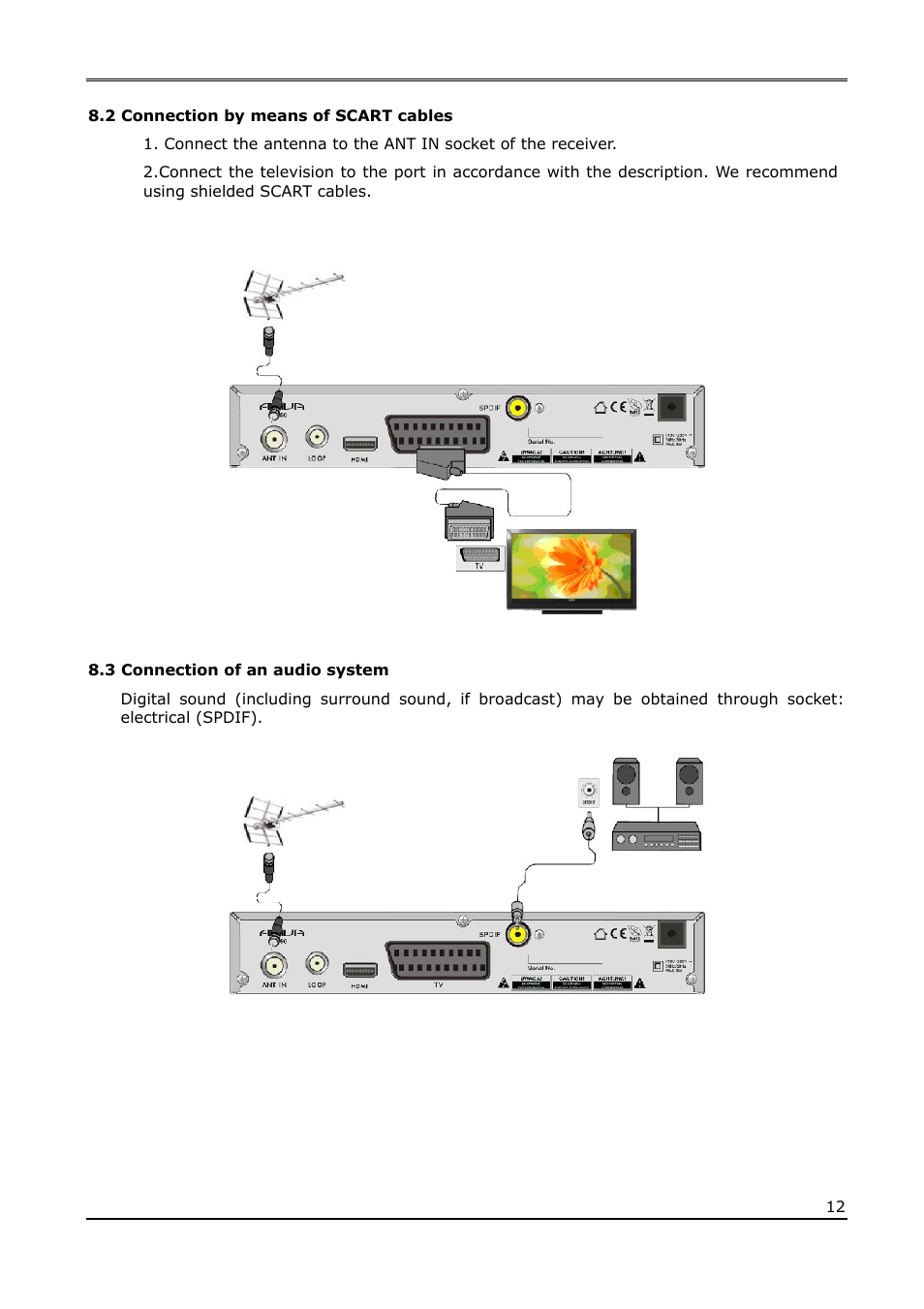 2 connection by means of scart cables, 3 connection of an audio system | Ferguson Ariva T50 User Manual | Page 12 / 34