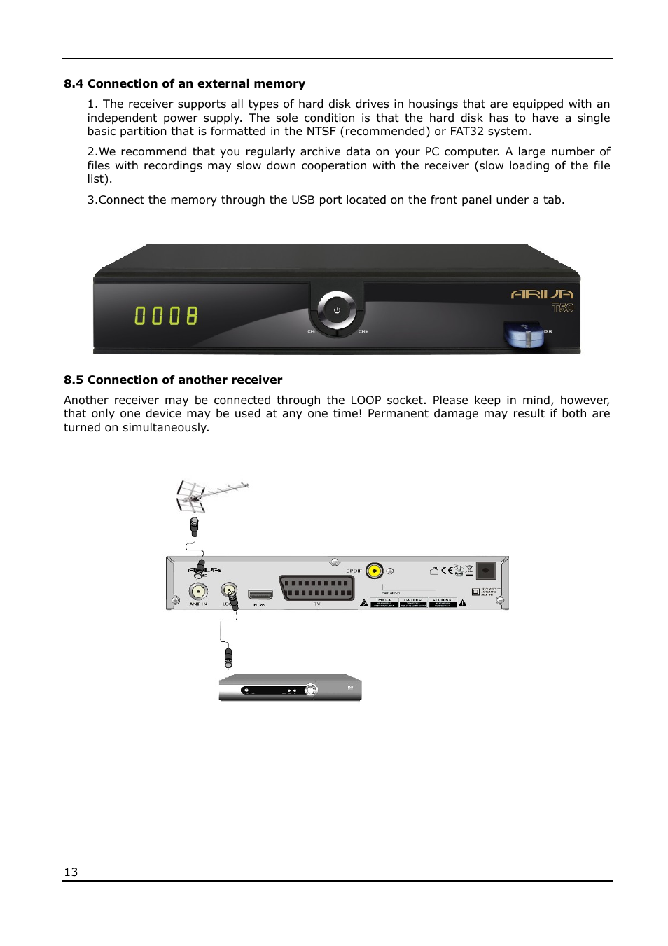4 connection of an external memory, 5 connection of another receiver | Ferguson Ariva T50 User Manual | Page 13 / 34