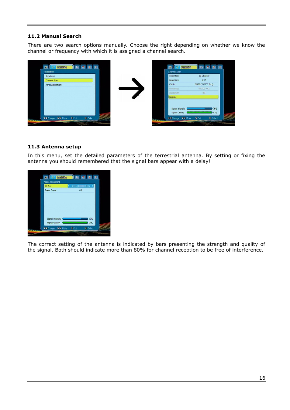 2 manual search, 3 antenna setup | Ferguson Ariva T50 User Manual | Page 16 / 34