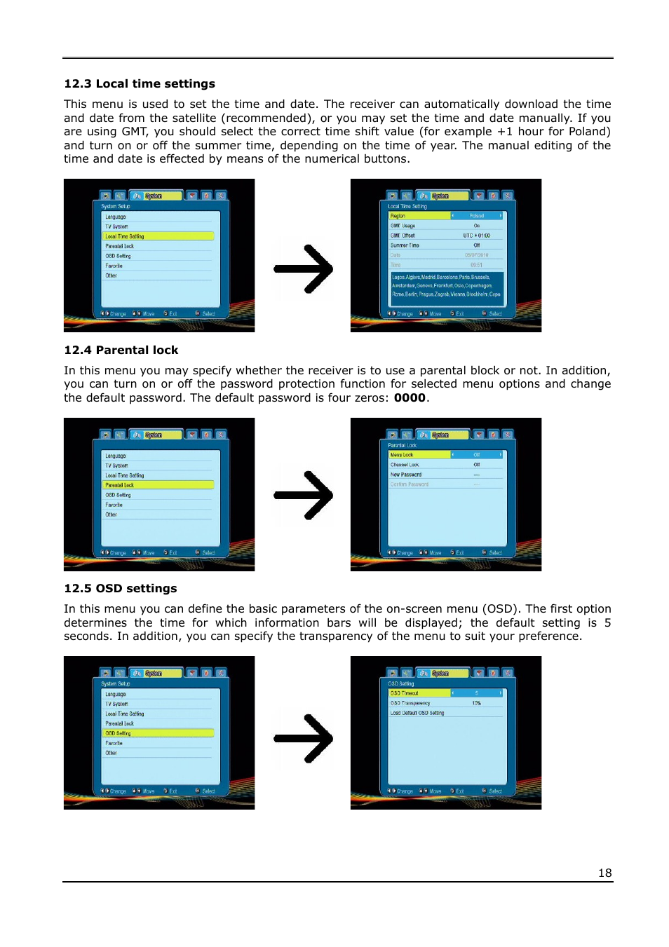 3 local time settings, 4 parental lock, 5 osd settings | Ferguson Ariva T50 User Manual | Page 18 / 34