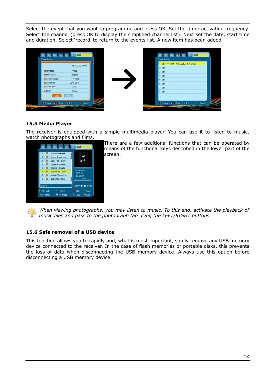 5 media player, 6 safe removal of a usb device | Ferguson Ariva T50 User Manual | Page 24 / 34