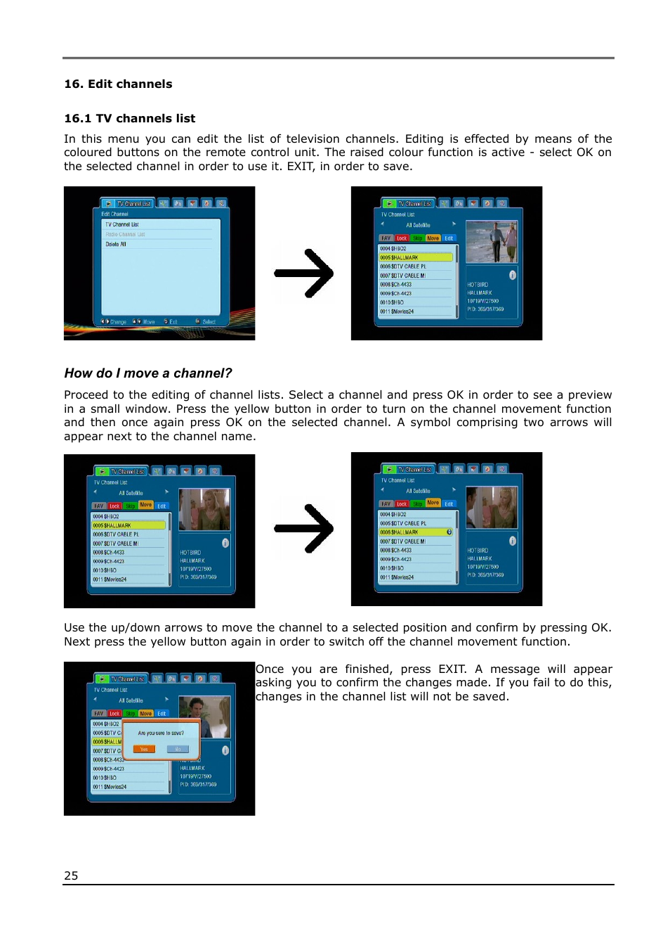 Edit channels, 1 tv channels list, How do i move a channel | Ferguson Ariva T50 User Manual | Page 25 / 34