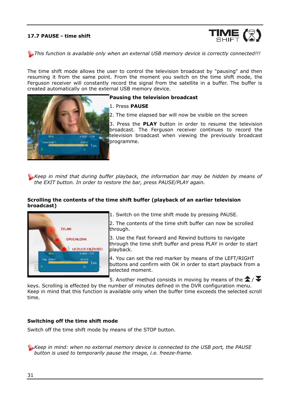 7 pause - time shift | Ferguson Ariva T50 User Manual | Page 31 / 34
