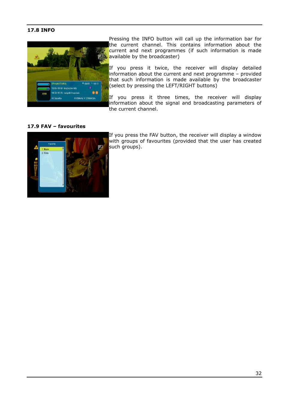 8 info, 9 fav – favourites | Ferguson Ariva T50 User Manual | Page 32 / 34