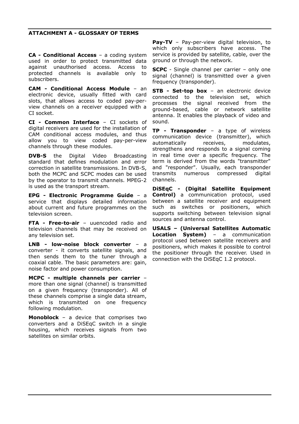 Attachment a - glossary of terms | Ferguson Ariva T50 User Manual | Page 33 / 34