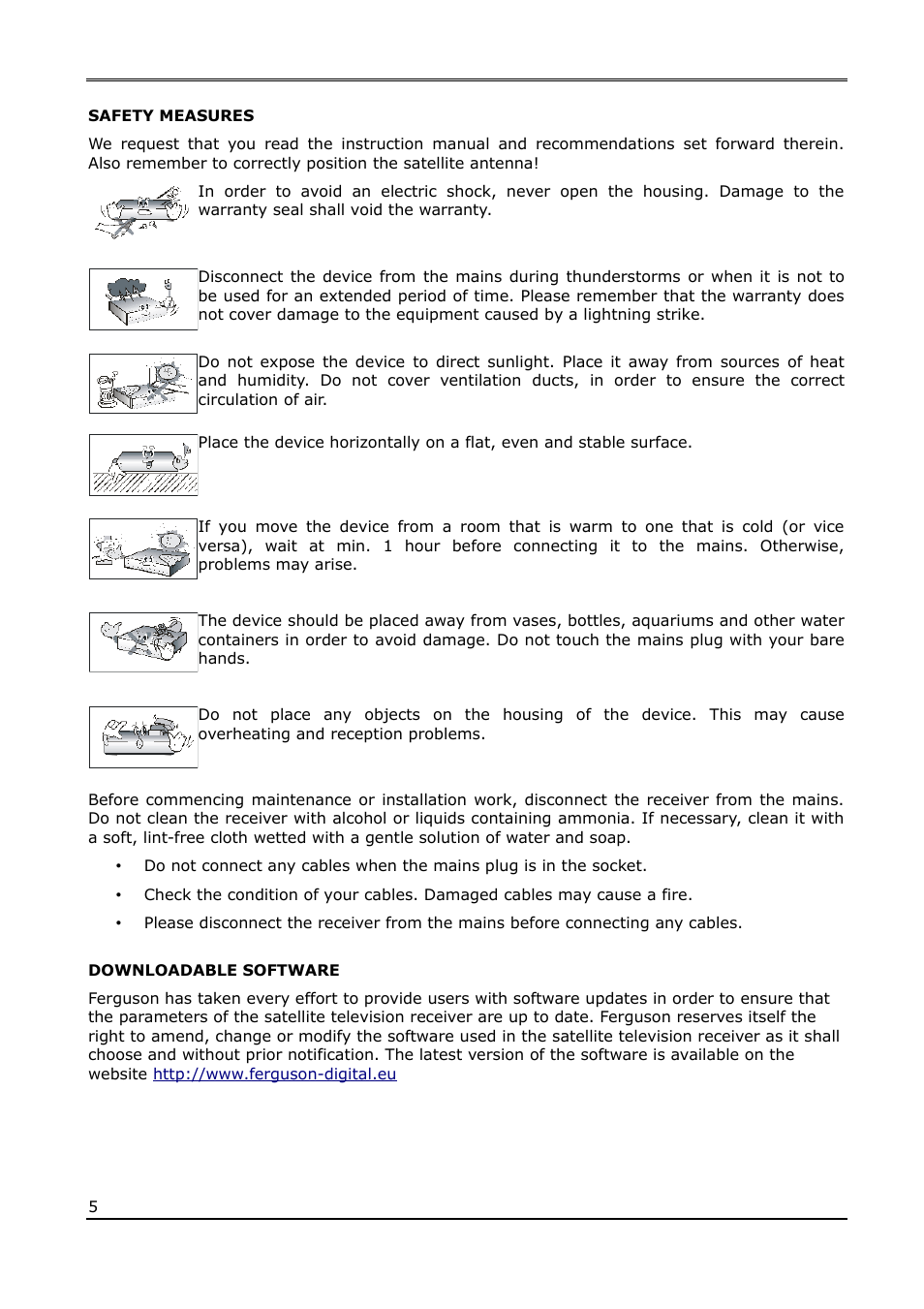 Safety measures, Downloadable software | Ferguson Ariva T50 User Manual | Page 5 / 34