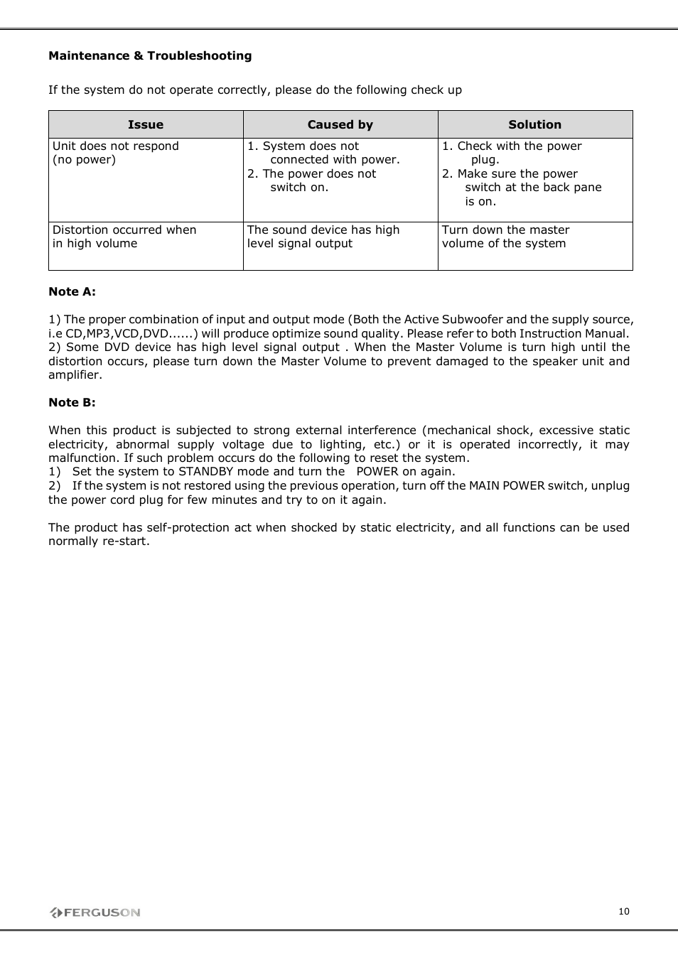 Ferguson TSP-800B User Manual | Page 10 / 11