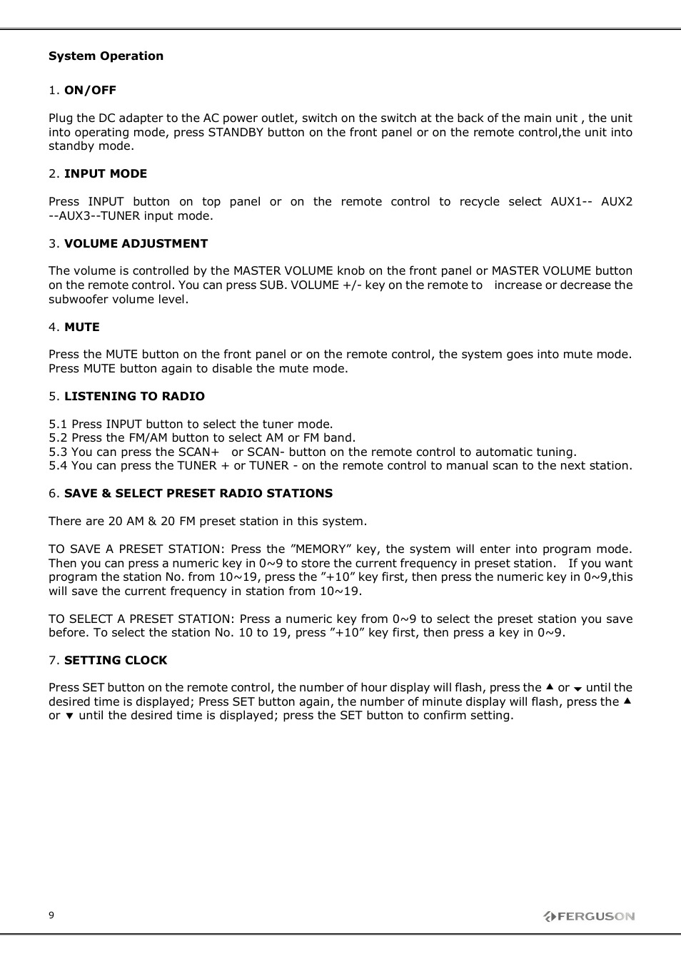 Ferguson TSP-800B User Manual | Page 9 / 11